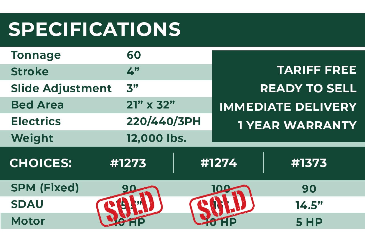 60 Ton Minster Specs